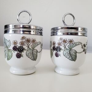 Royal Worcester Lavinia Egg Coddlers Set of 2 Made in England Blackberry Blossom